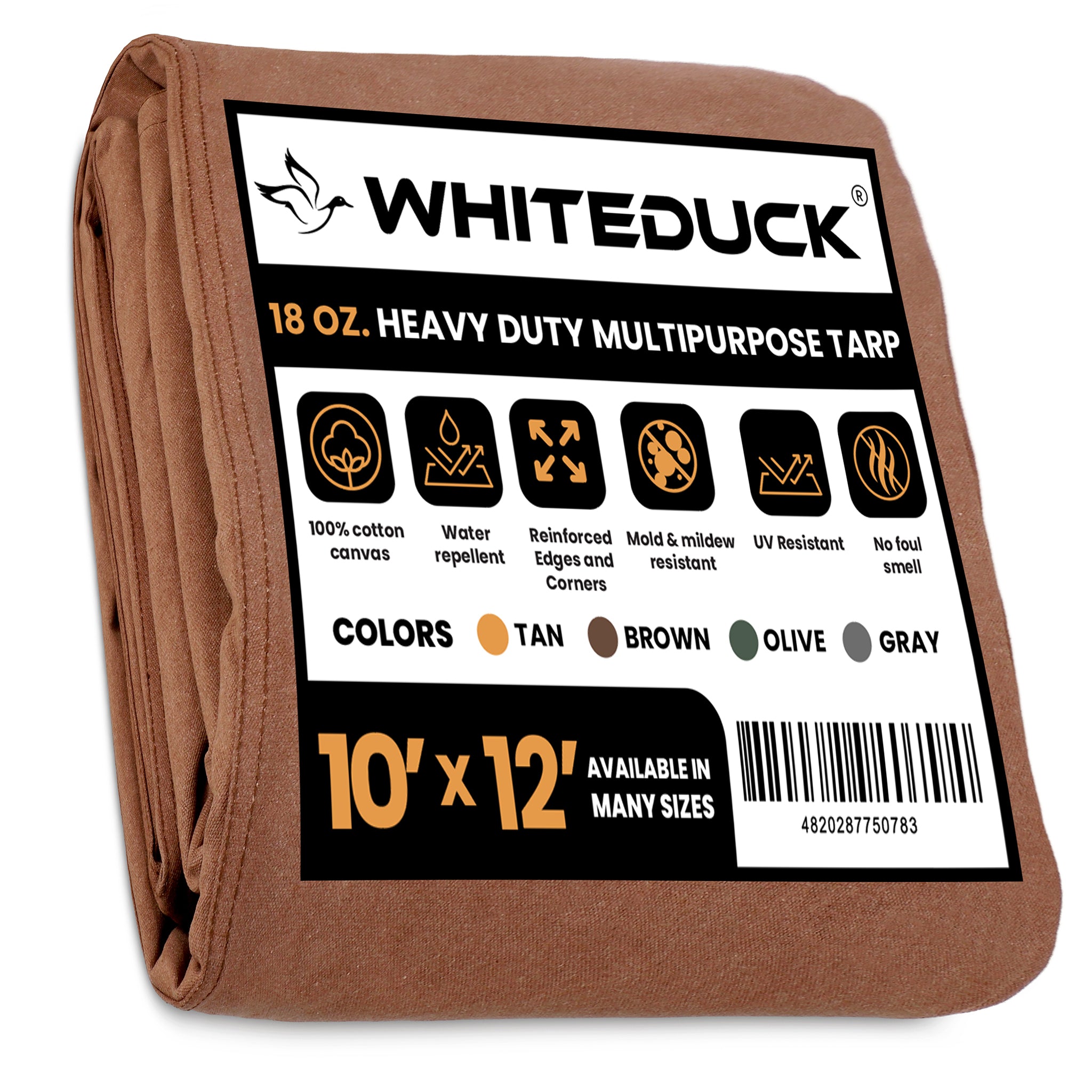 Brown 10x12 18 oz. 100% Cotton Canvas Tarp