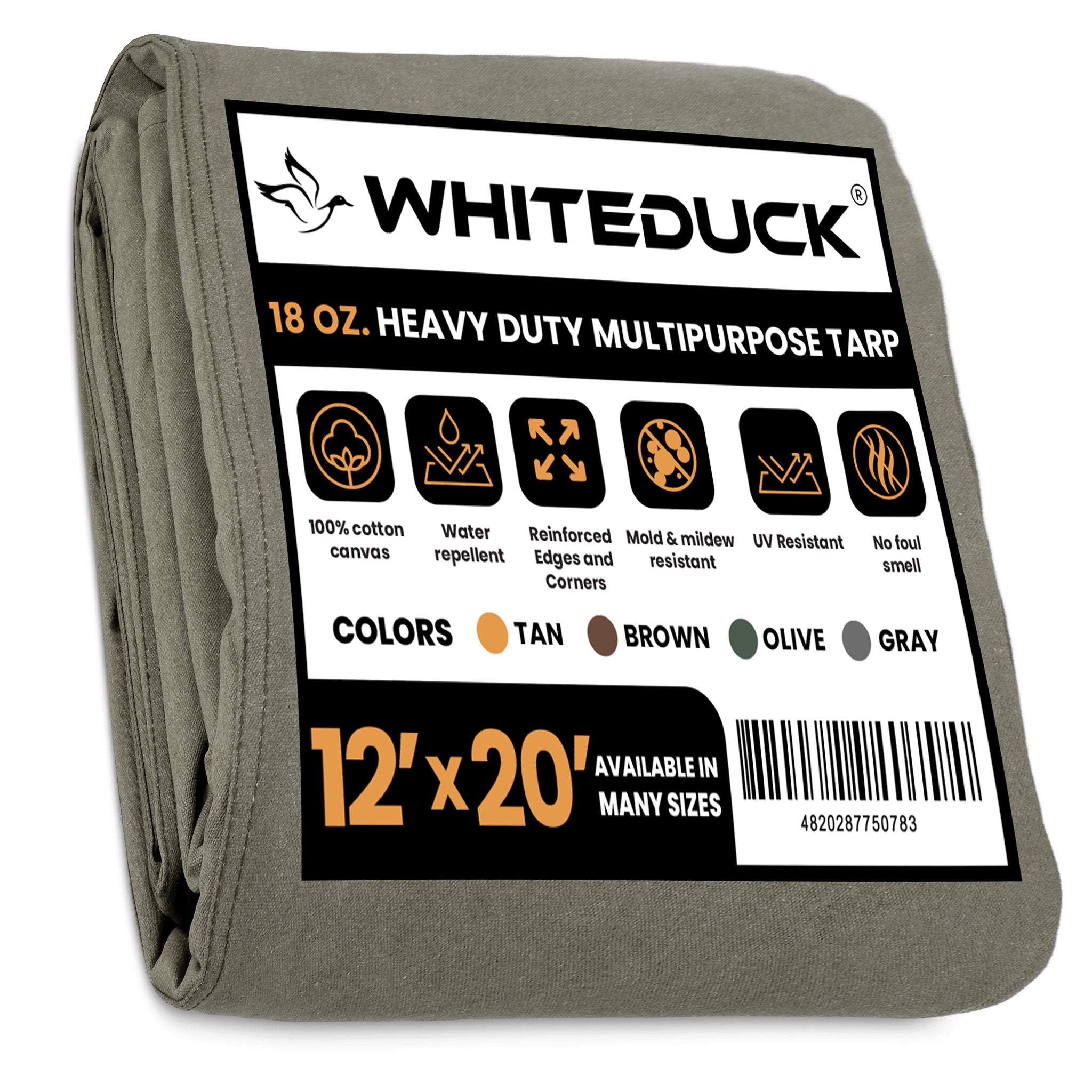 18 oz. 100% Cotton Canvas Tarp 12' x 20' / Olive