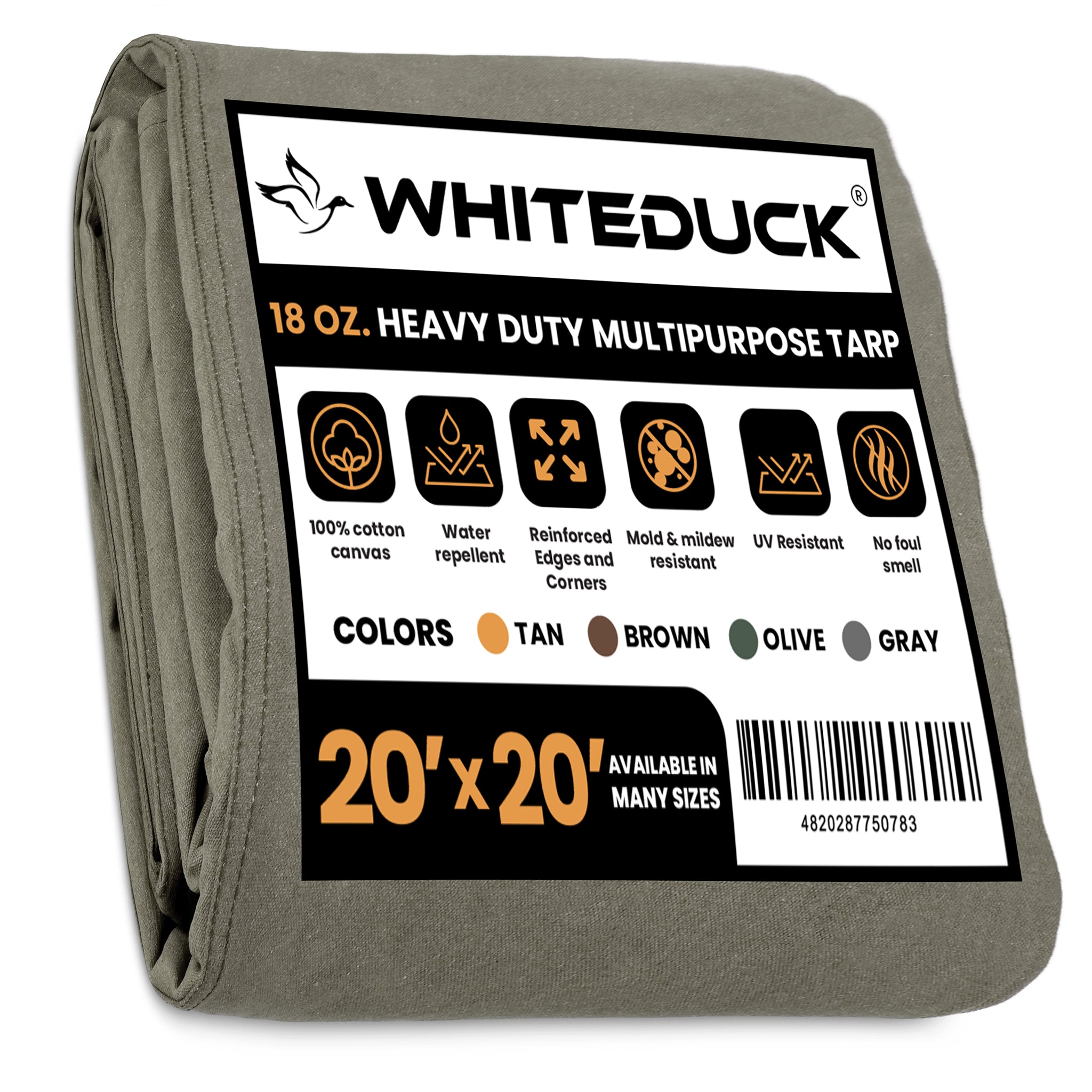 20x20 tarp 18 oz. 100% Cotton Canvas Tarp 20’ x 20’ / Olive