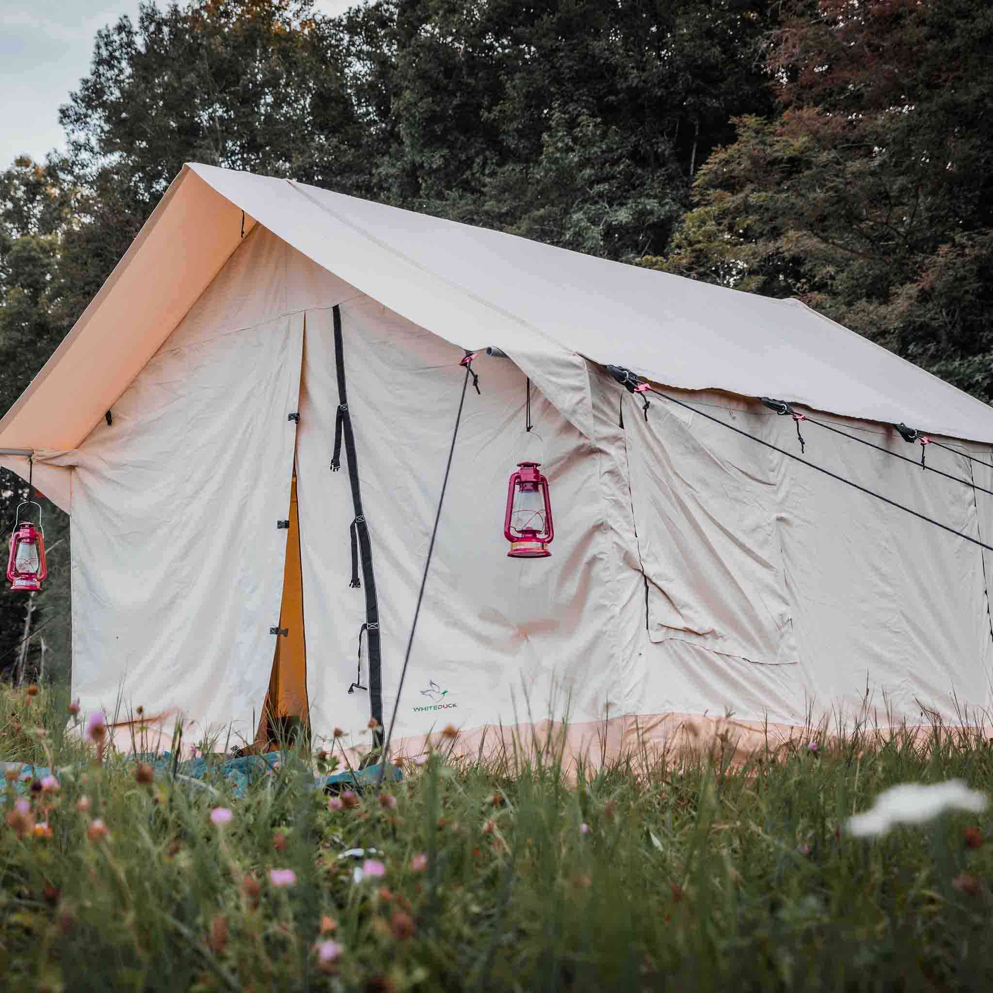 alpha wall tent setup with breathtaking view