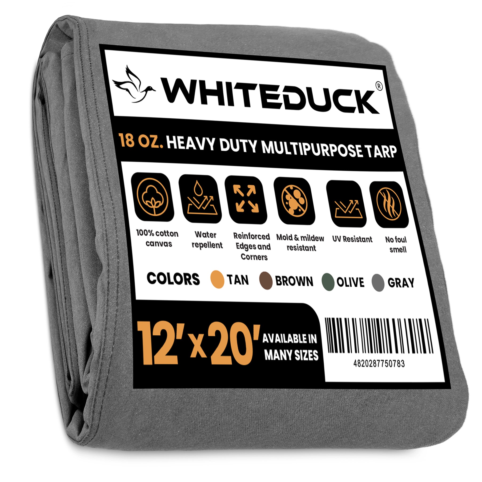 grey 18 oz. 100 Cotton Canvas Tarp 12x20