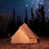 mini regatta bell tent glowing under the shining stars