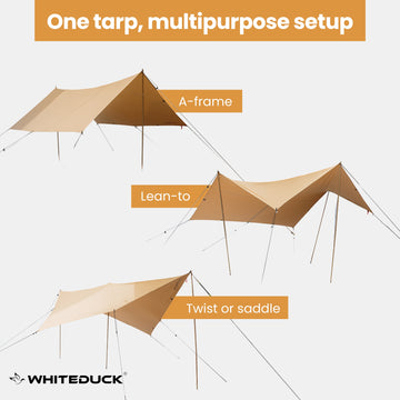 whiteduck sunshade tarps setup in 3 different multipurpose styles