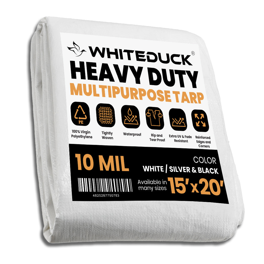 is tarp waterproof Heavy Duty Poly Tarp 10 mil, 6 oz. Black & Silver / 15’ x 20’