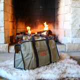 Tote Shape Log Carrier olive with fireplace