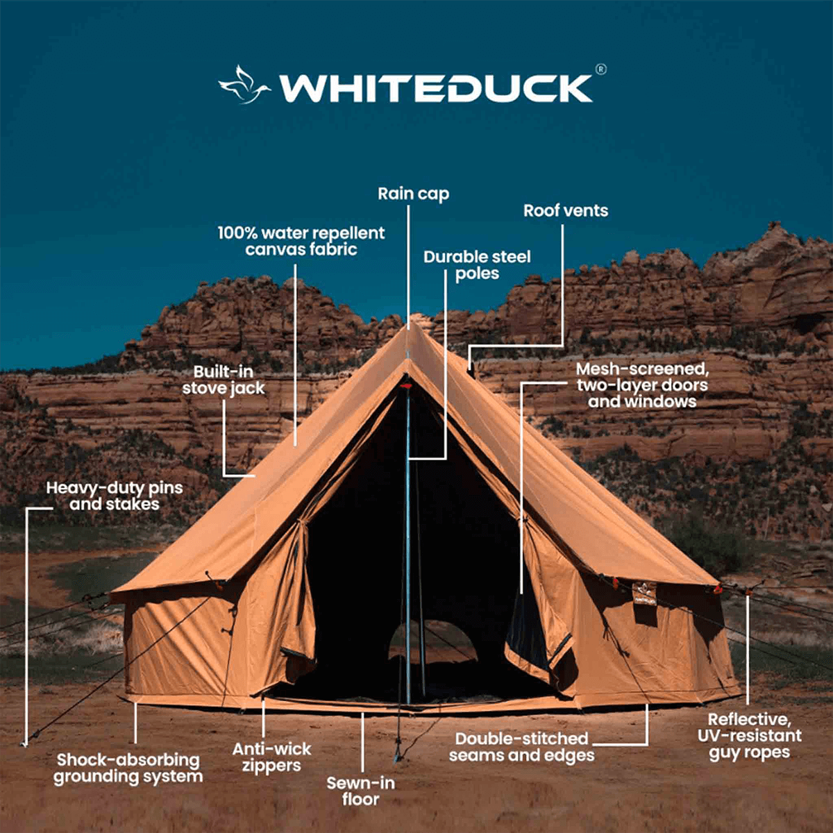 White Duck Outdoors 16' Regatta Bell Tent Fire Water Repellent / Sandstone Beige