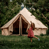 13 Regatta Bell Tent sandstone beige with girl playing outside