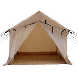 alpha wall tent 8x10 front view with door open studio shot