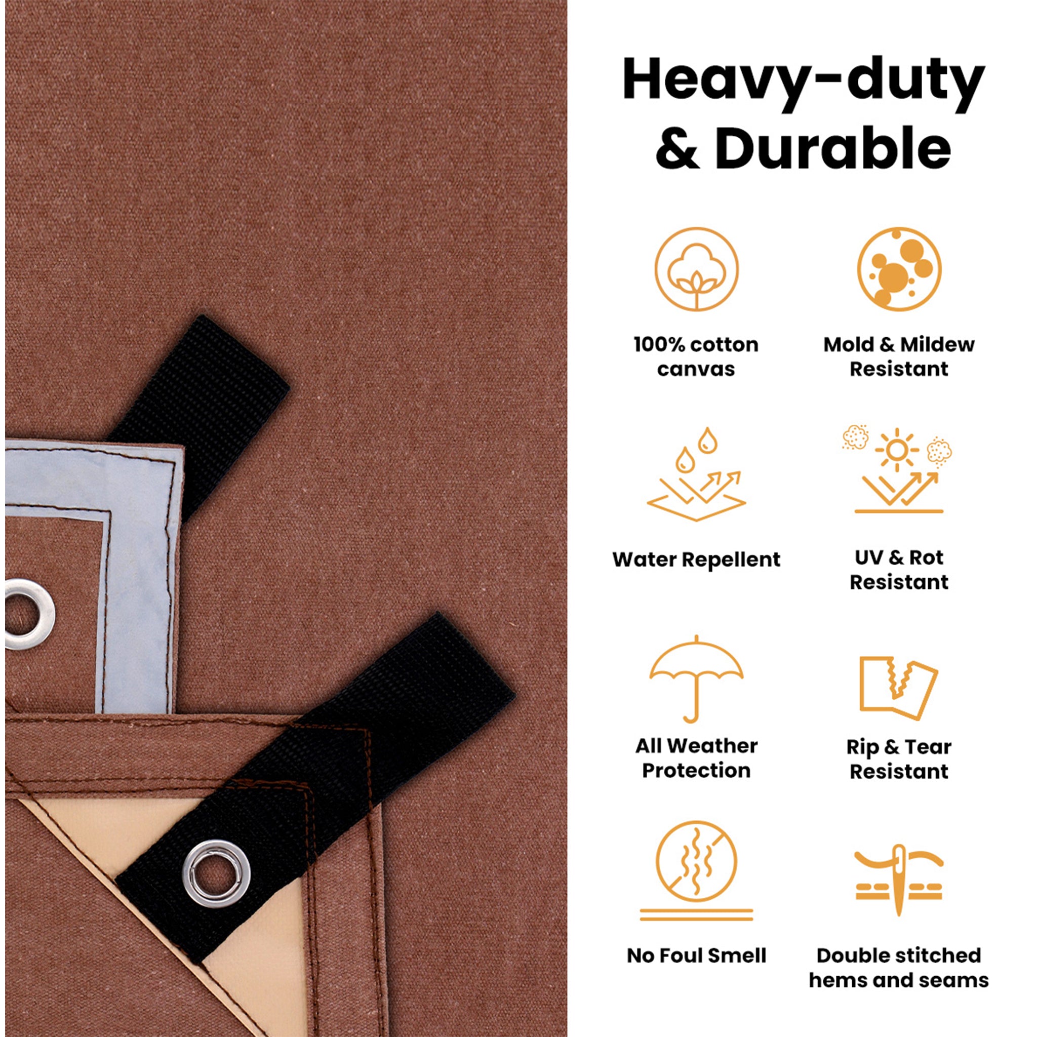 water resistant tarp 18 oz. 100% Cotton Canvas Tarp 12' x 12' / Brown