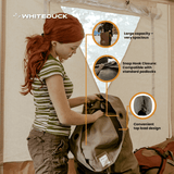 Hoplite Canvas Top Load Bag with lifestyle infographics