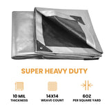8’ x 10’ Heavy Duty Poly Tarp 10 mil, 6 oz - Black & Silver