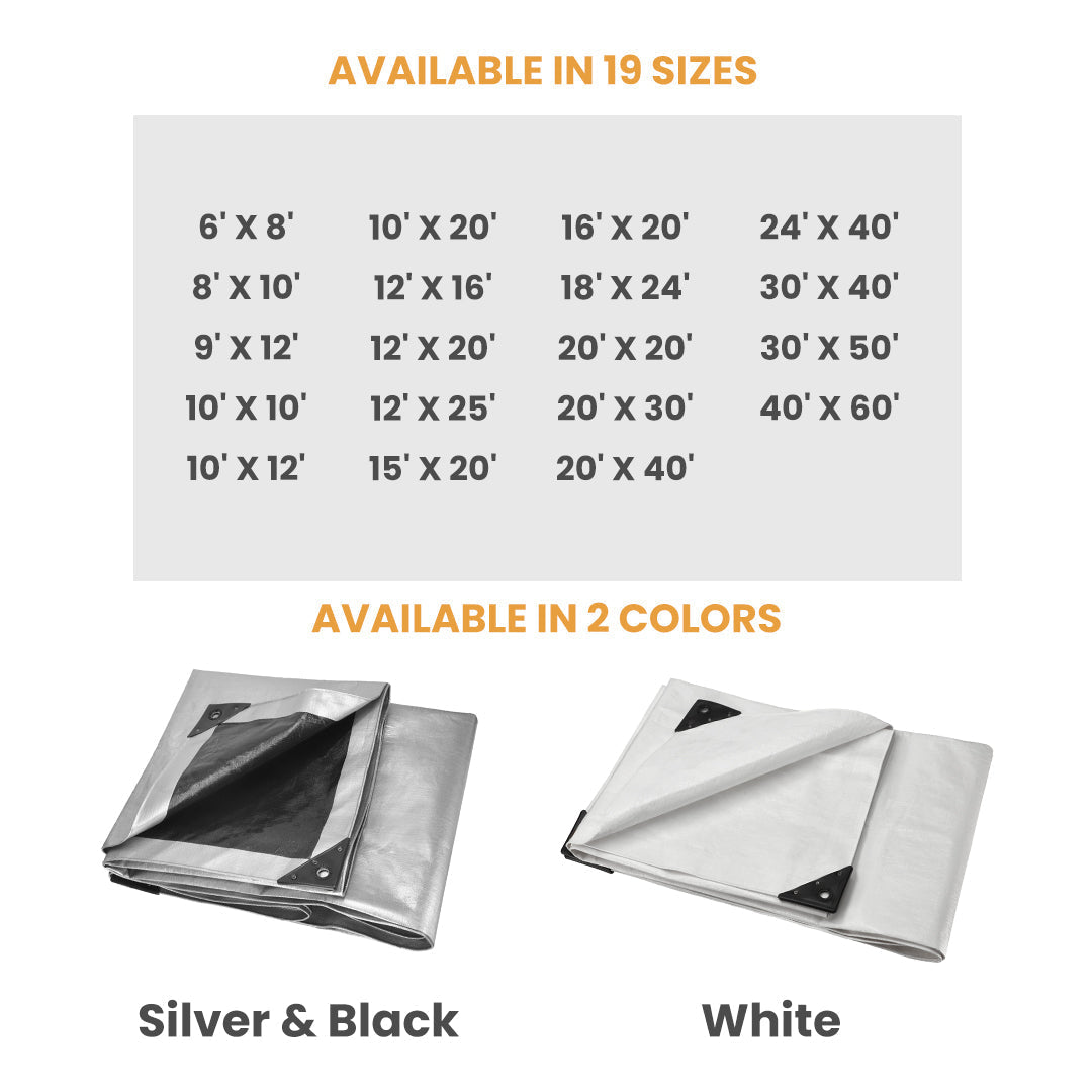 6' x 8' Heavy Duty Poly Tarp 10 mil, 6 oz