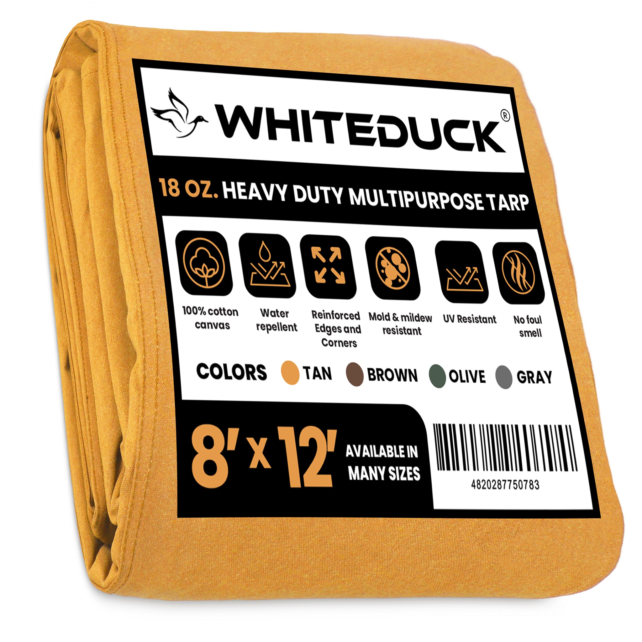 18 oz. 100% Cotton Canvas Tarp 8' x 12' / Tan