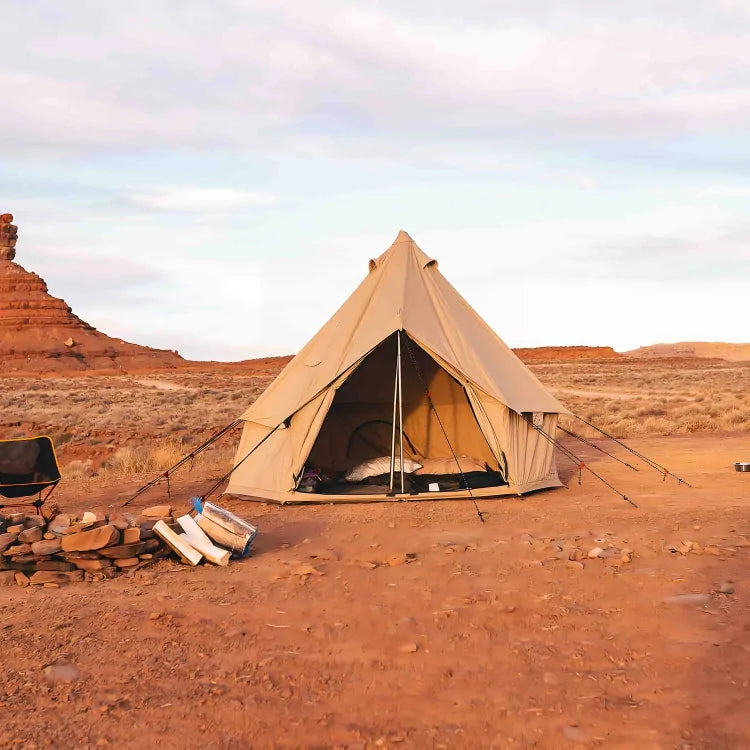 regatta bell tent setup in a desert  - absolute beauty 