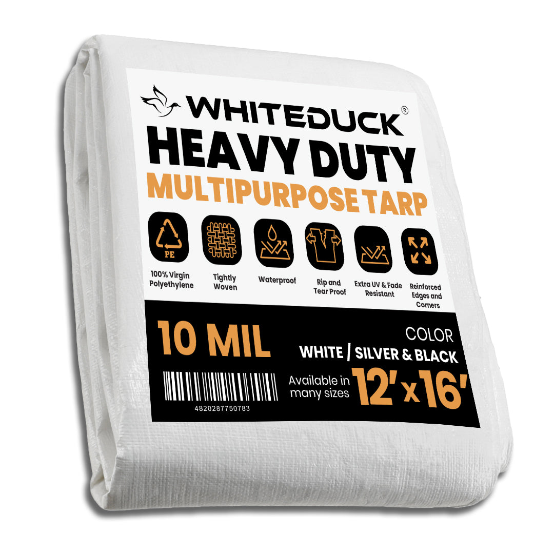 Heavy Duty Poly Tarp 10 mil, oz. Waterproof Tarpaulin Cover – White Duck  Outdoors