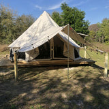 avalon bell tent awning set up outdoors