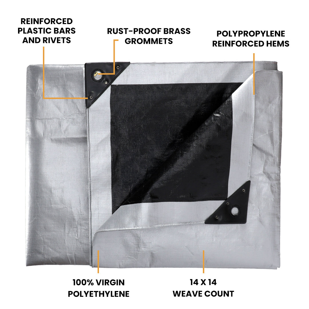 10 mil tarp Heavy Duty Poly Tarp 10 mil, 6 oz. Black & Silver / 15’ x 20’