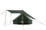 forest-green-bell-tent-awning-partially-setup