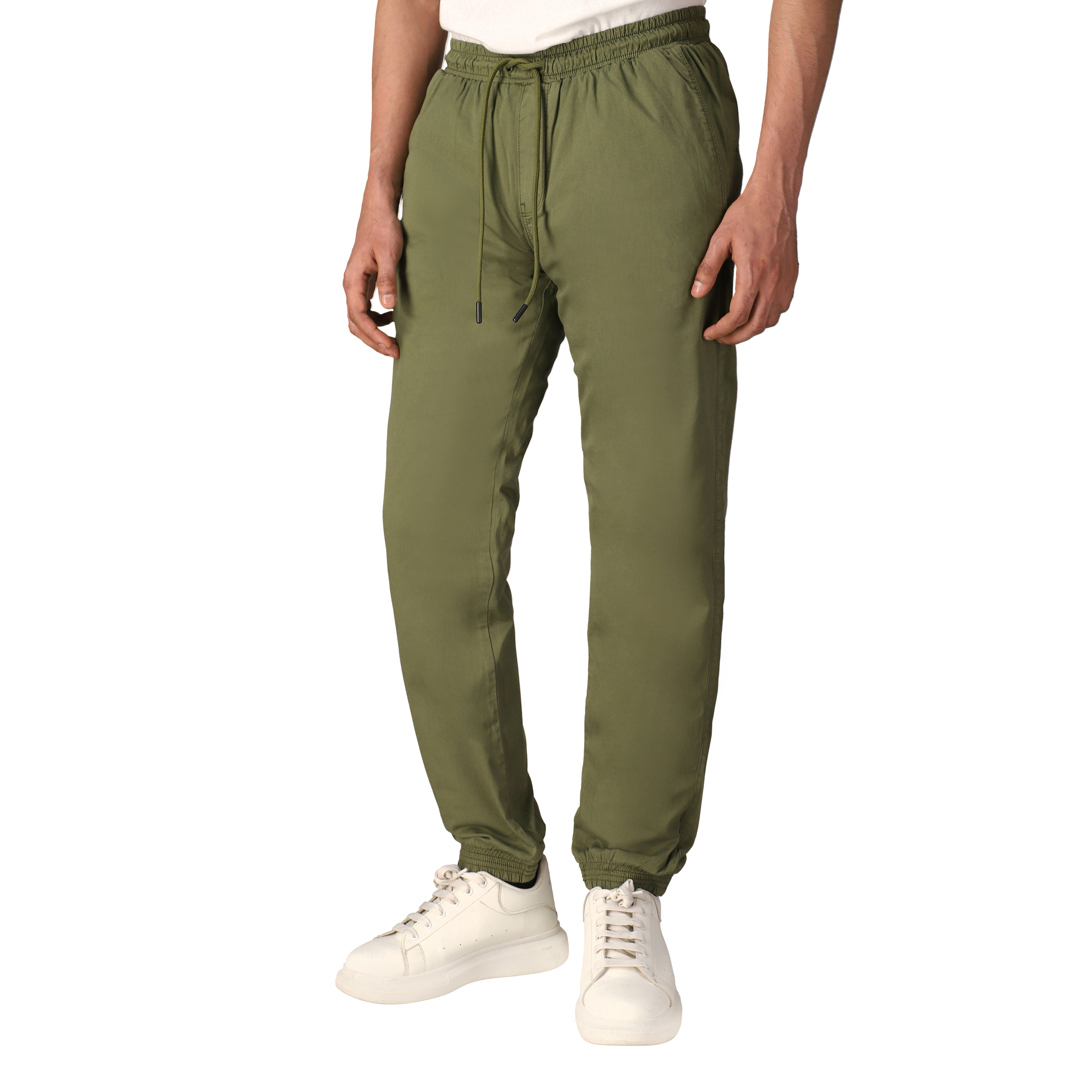 Cotton Twill Jogger Pants with Pockets and Drawstring Waist
